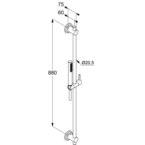 Bản vẽ kĩ thuật Bộ dây bát sen kèm thanh trượt Kludi 2084005-25 Nova Fonta