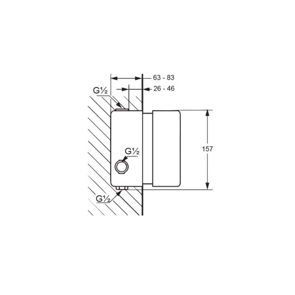 Bản vẽ kĩ thuật Bộ trộn sen âm tắm tường Kludi 35156