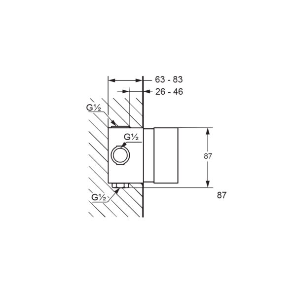 Bản vẽ kĩ thuật Bộ trộn sen âm tắm tường Kludi 35158