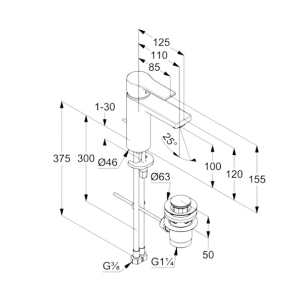 Bản vẽ kĩ thuật Vòi rửa lavabo Kludi 482900565 Zenta SL 