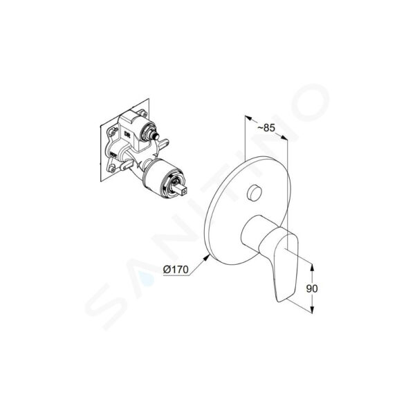 Bản vẽ kĩ thuật Mặt nạ bộ trộn âm tường Kludi 346590575 Pure&Solid