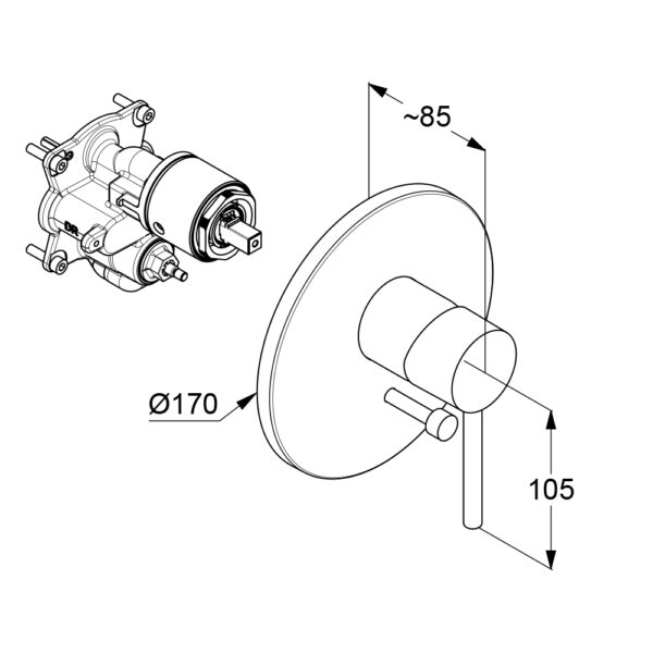 Bản vẽ kĩ thuật Mặt nạ bộ trộn âm tường Kludi 386500576 Bozz