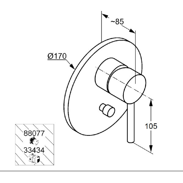 Bản vẽ kĩ thuật Mặt nạ bộ trộn âm tường Kludi 386600576 Bozz