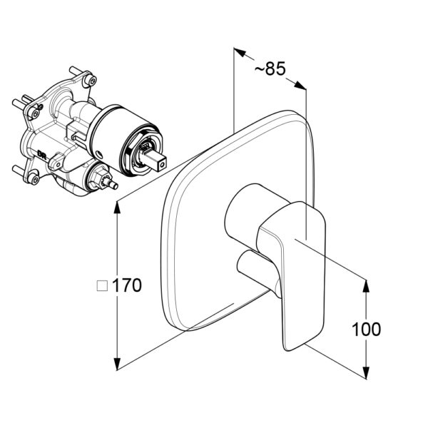 Bản vẽ kĩ thuật Mặt nạ bộ trộn âm tường Kludi 416500575 Ameo