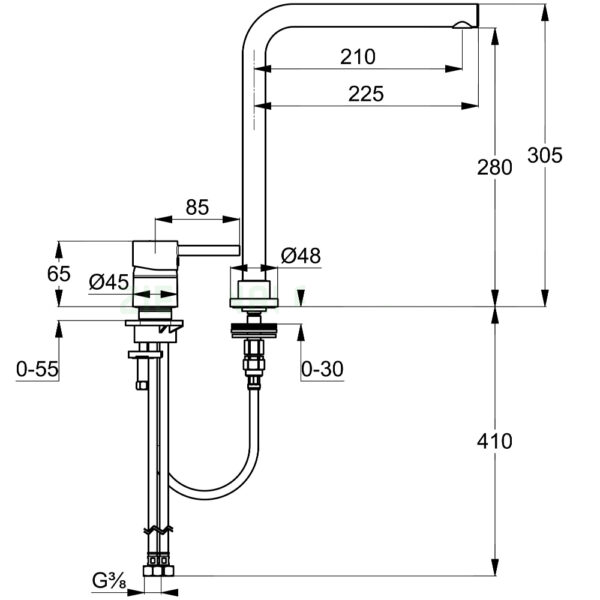 Bản vẽ kĩ thuật Vòi rửa chậu bếp Kludi 428540577 L-ine