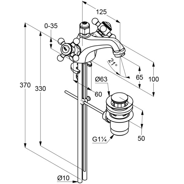 Bản vẽ kĩ thuật Vòi rửa lavabo Kludi 510120520 Adlon