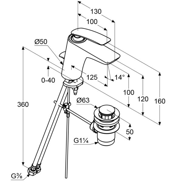 Bản vẽ kĩ thuật Vòi rửa lavabo Kludi 520230575 Balance