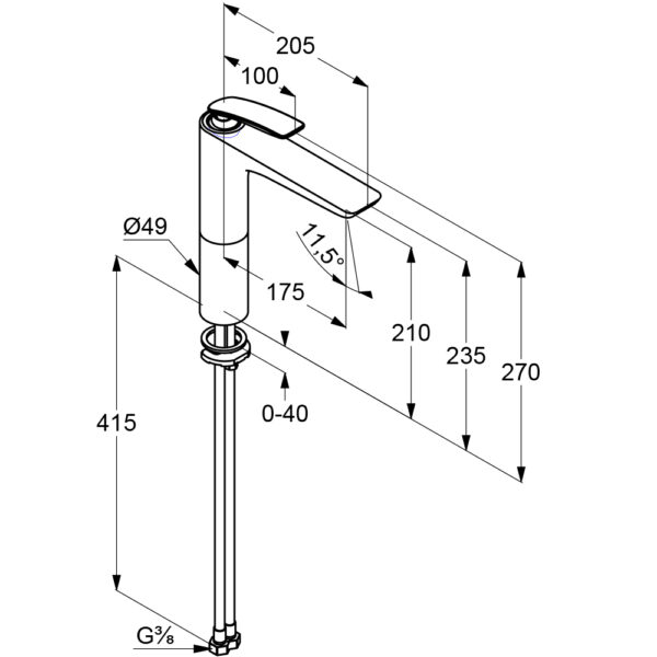 Bản vẽ kĩ thuật Vòi rửa lavabo Kludi 522960575 Balance