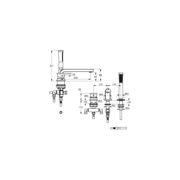 Bản vẽ kĩ thuật Vòi sen xả bồn tắm Kludi 494470575 E2